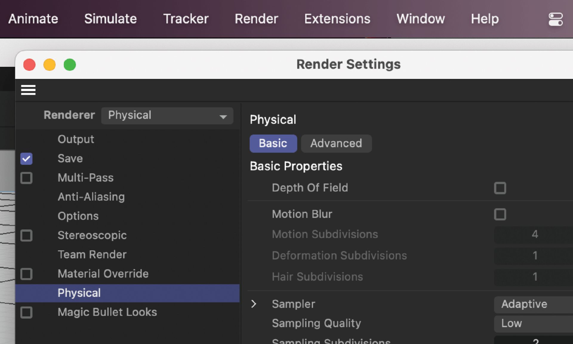 Default renderer as Physical renderer