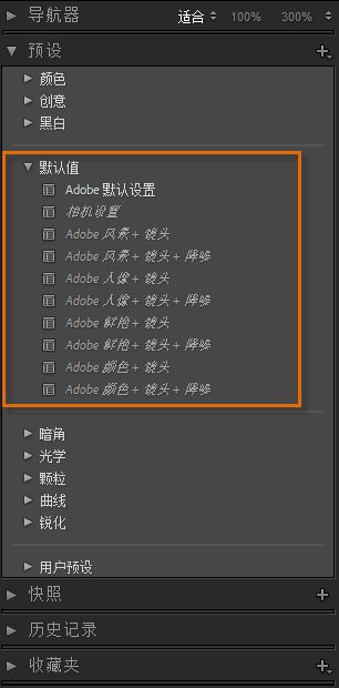 Lightroom Classic 中的默认预设