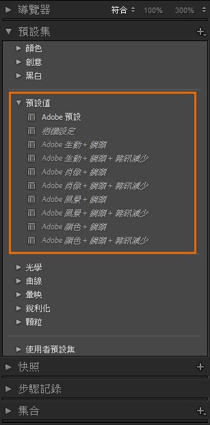 Lightroom Classic 中的預設值預設集