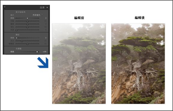Lightroom 減少朦朧或霧化效果
