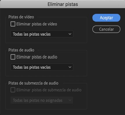 Cuadro de diálogo Eliminar pistas