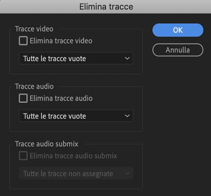 Finestra di dialogo Elimina tracce