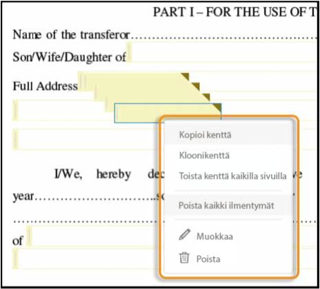 Poista kaikki lomakkeeseen lisätyt kentät