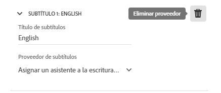 Eliminar un proveedor de subtítulos