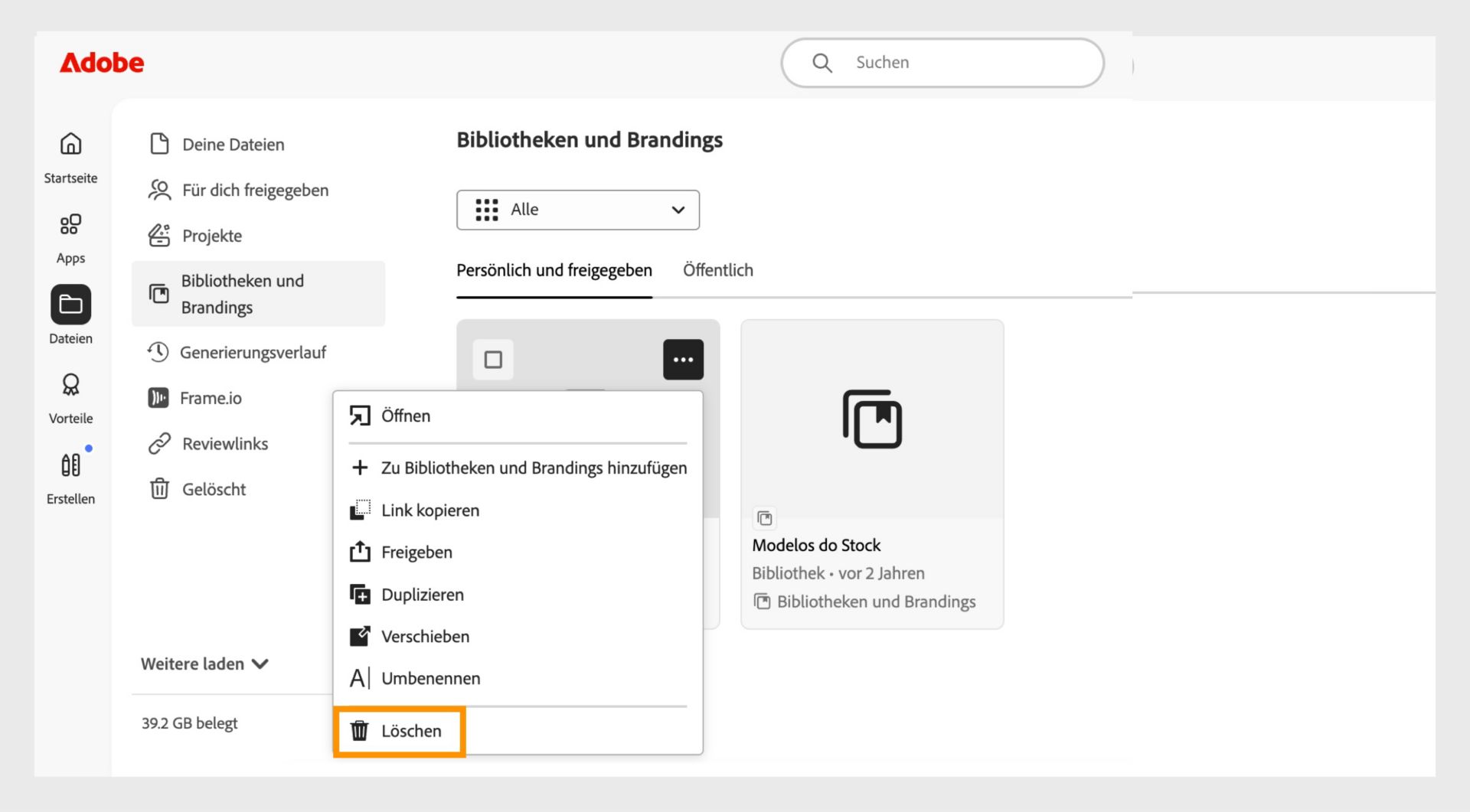 Wenn du mit der rechten Maustaste auf ein Element in deiner Bibliothek klickst, öffnet sich ein Kontextmenü. Dieses enthält eine Option zum Löschen des Elements aus der Bibliothek. 