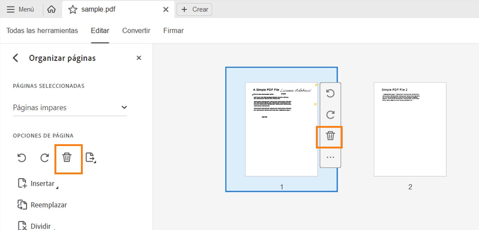 Eliminar una página de un PDF