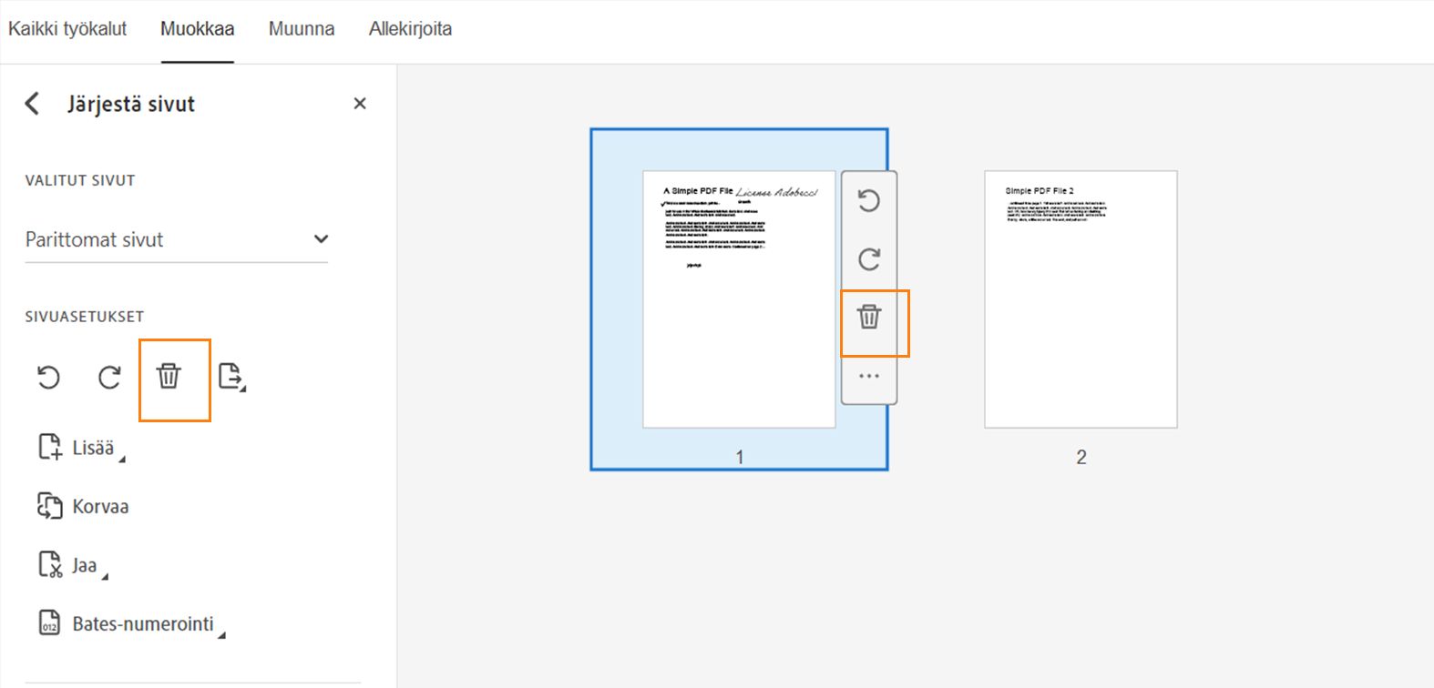 Poista sivu PDF-tiedostosta