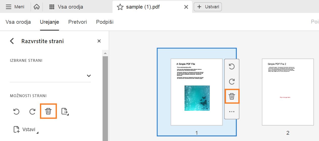 Brisanje strani iz PDF-jev