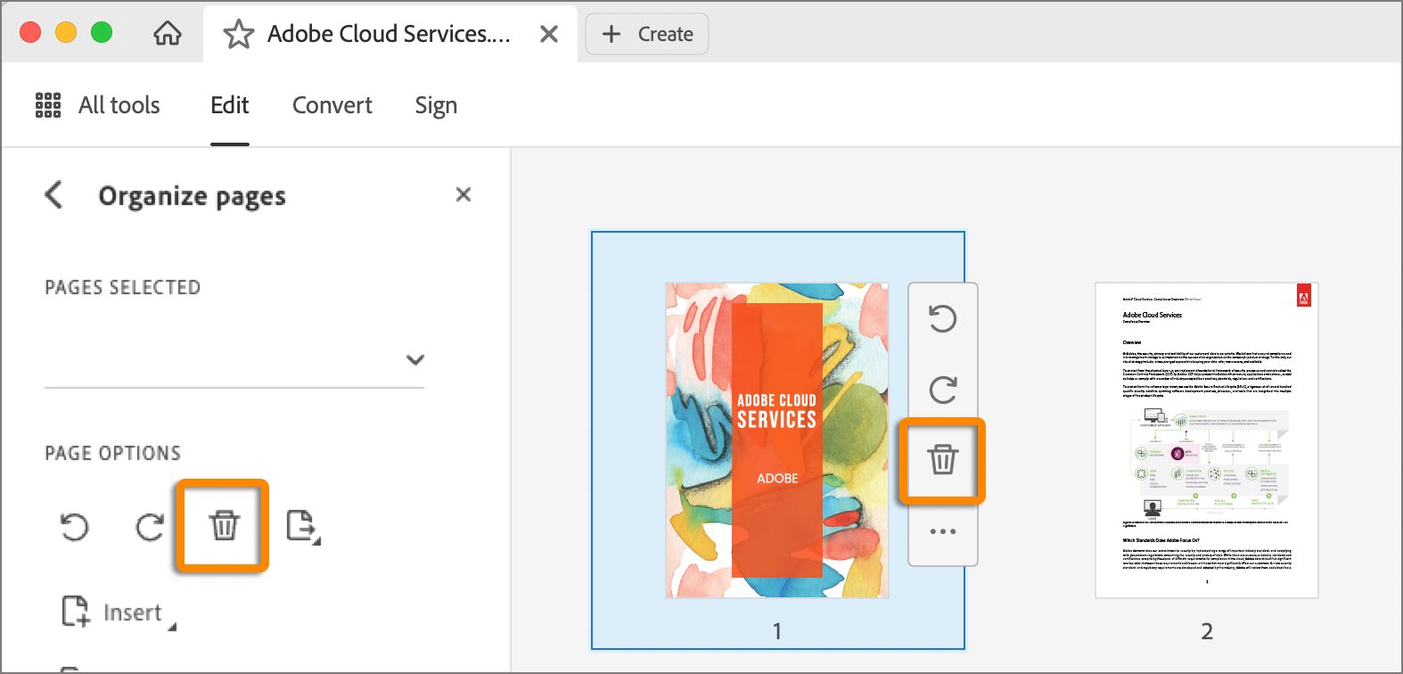 حذف صفحة من ملف PDF