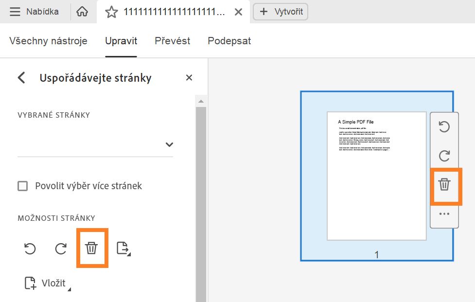 Odstranění stránky z PDF