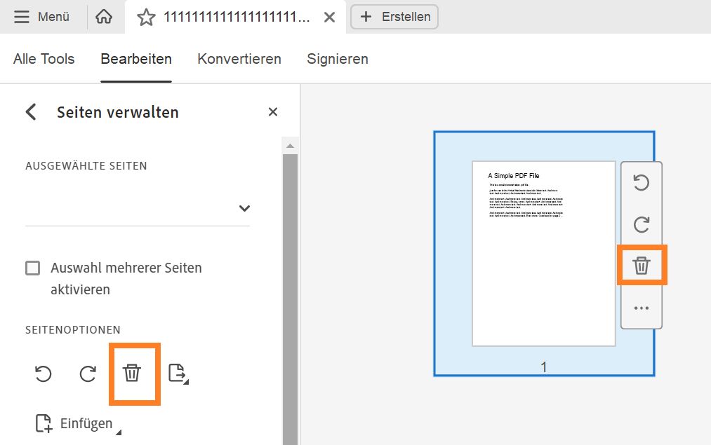 Seite aus PDF-Datei löschen