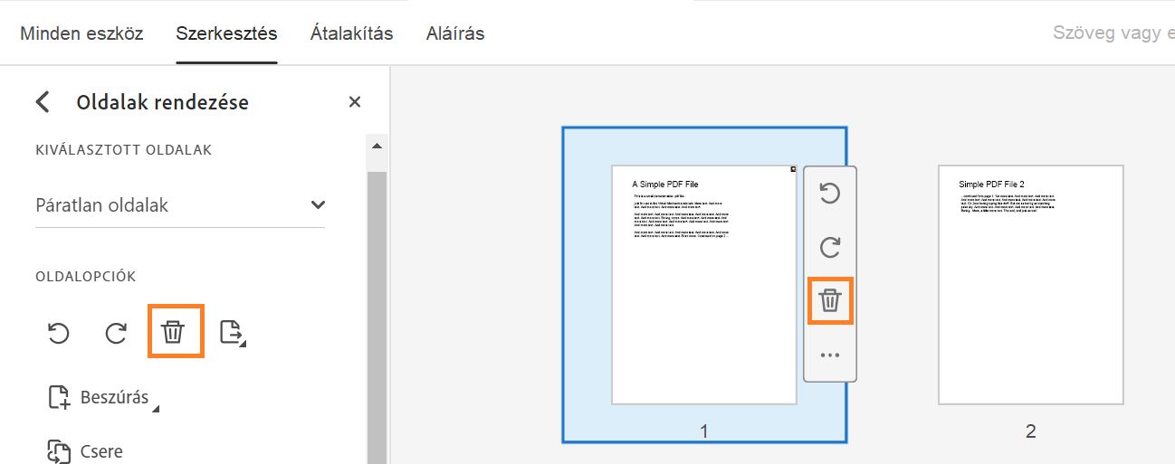 Oldal törlése egy PDF-ből