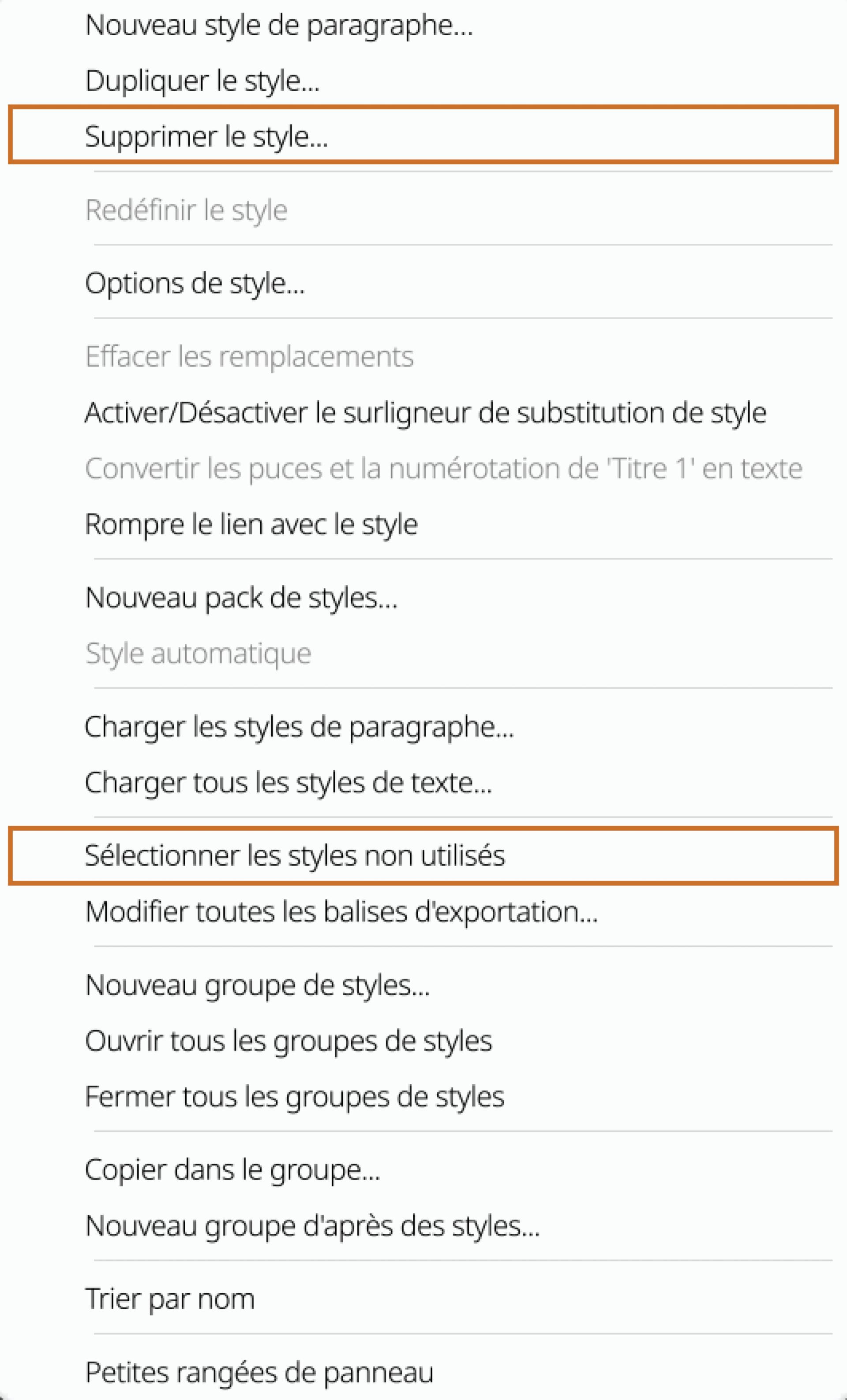Suppression de styles de caractère ou de paragraphe dans InDesign