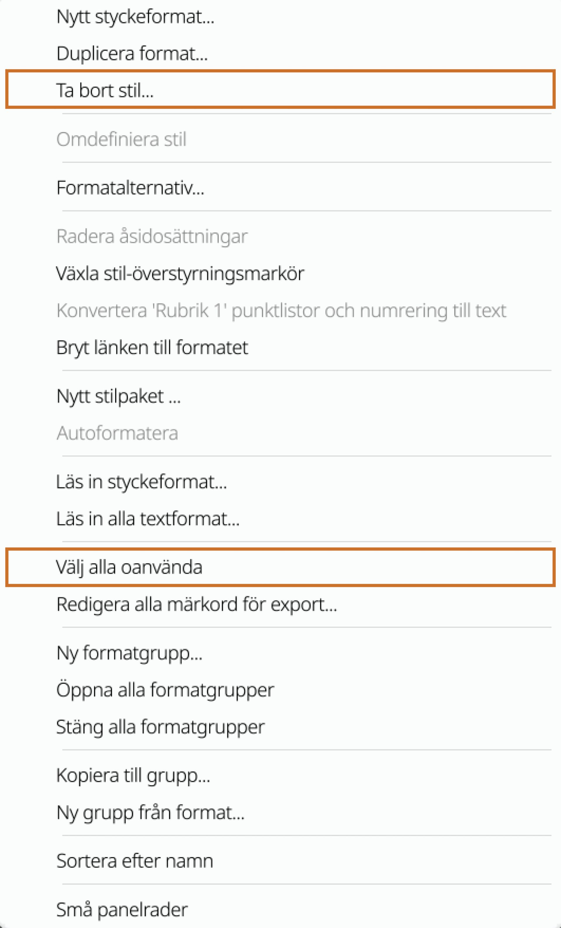 Radera tecken- och styckeformat i InDesign
