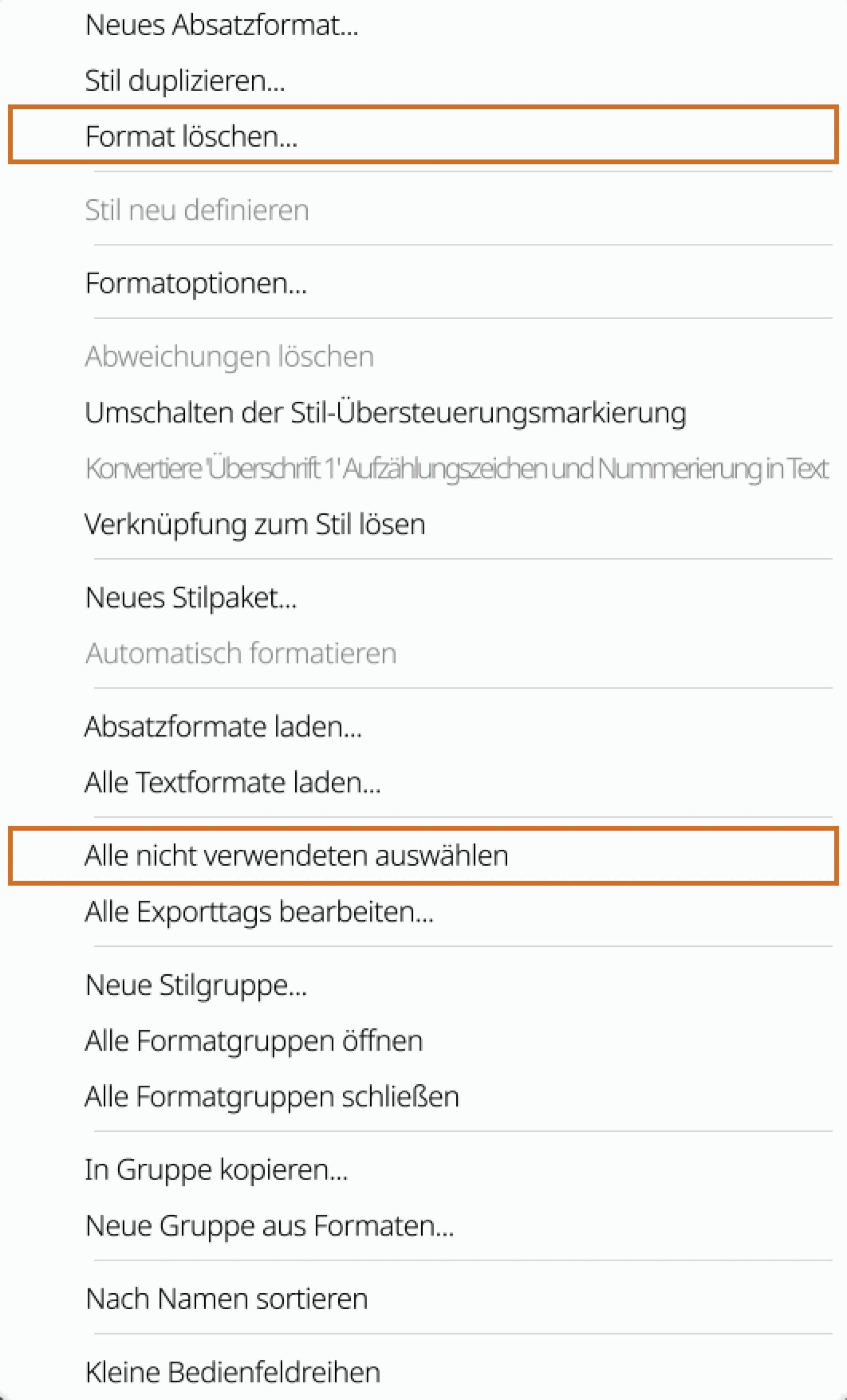 Zeichen- und Absatzformate in InDesign löschen