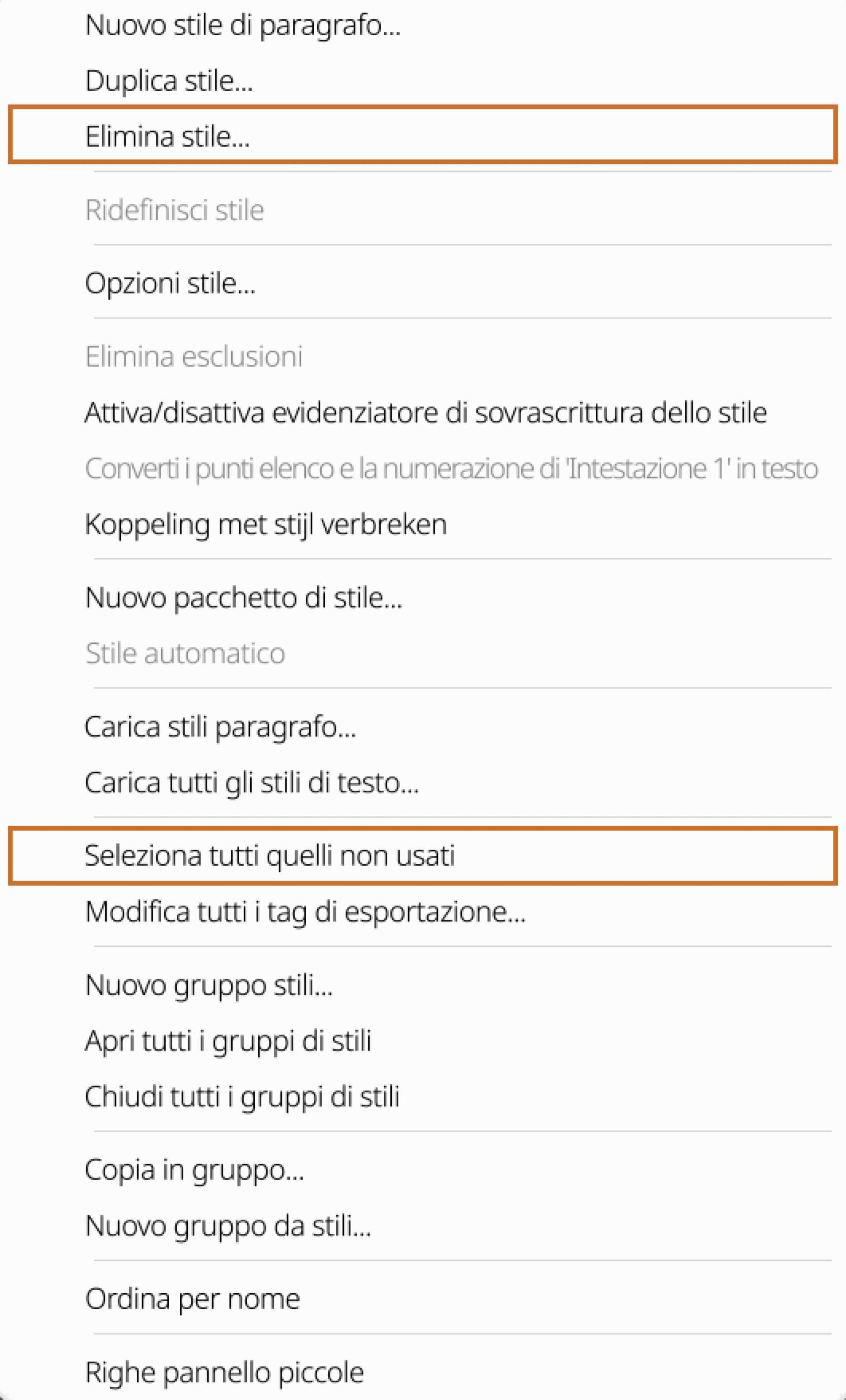 Eliminare Stili carattere e Stili paragrafo in InDesign
