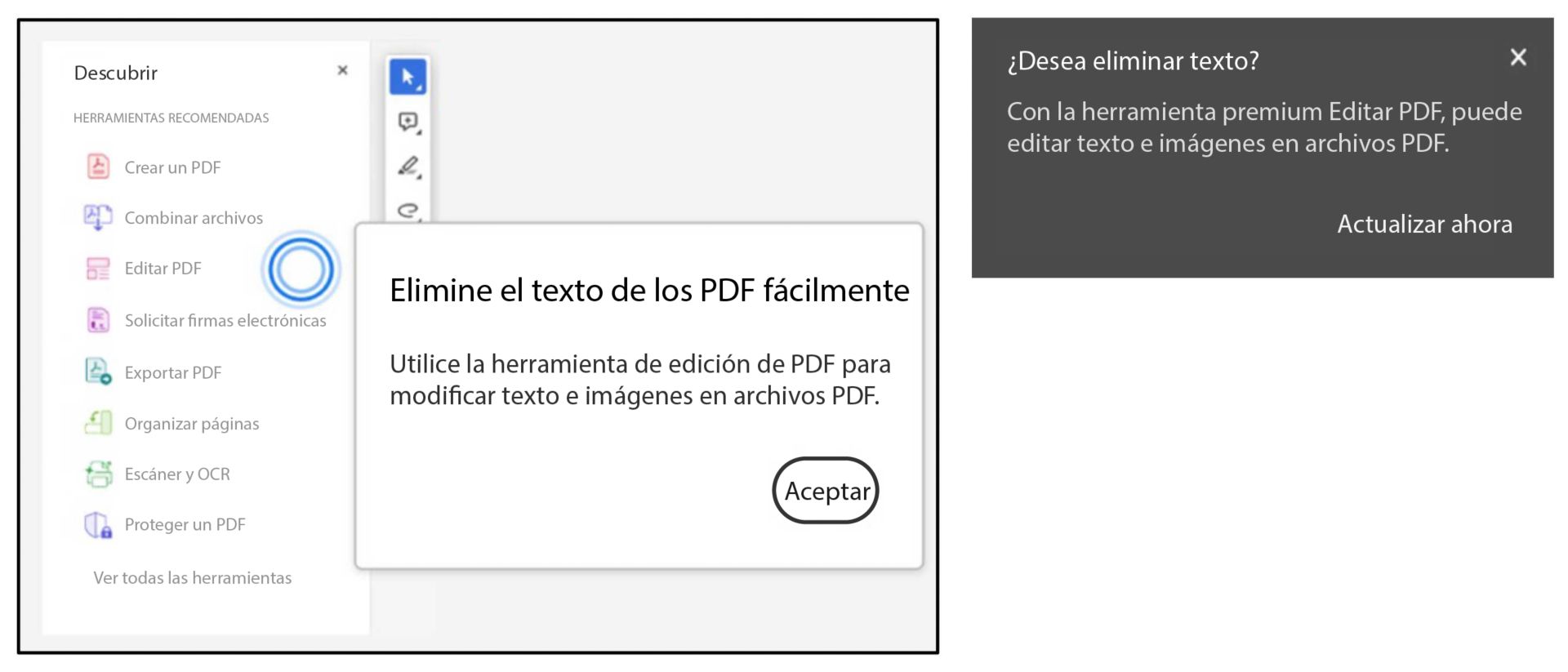 Indicación de la herramienta Editar al eliminar texto