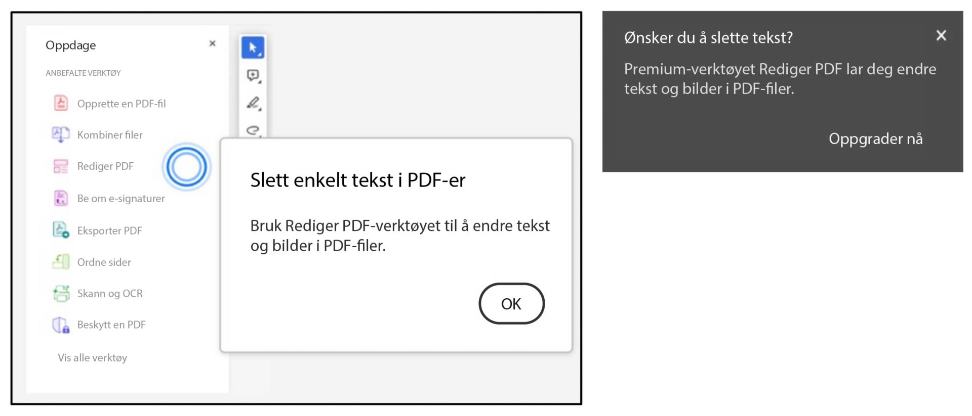 Rediger verktøy-ledetekst mens du sletter tekst