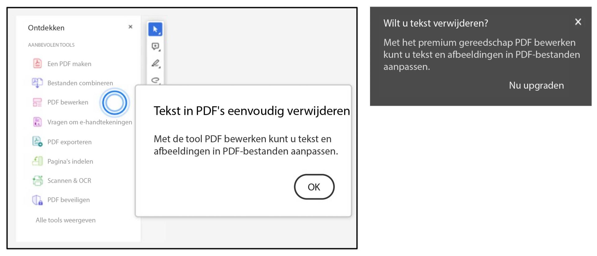 De prompt van de tool Bewerken bij het verwijderen van tekst