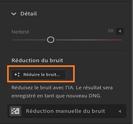 Fonctionnalité Réduire le bruit dans le panneau Détail