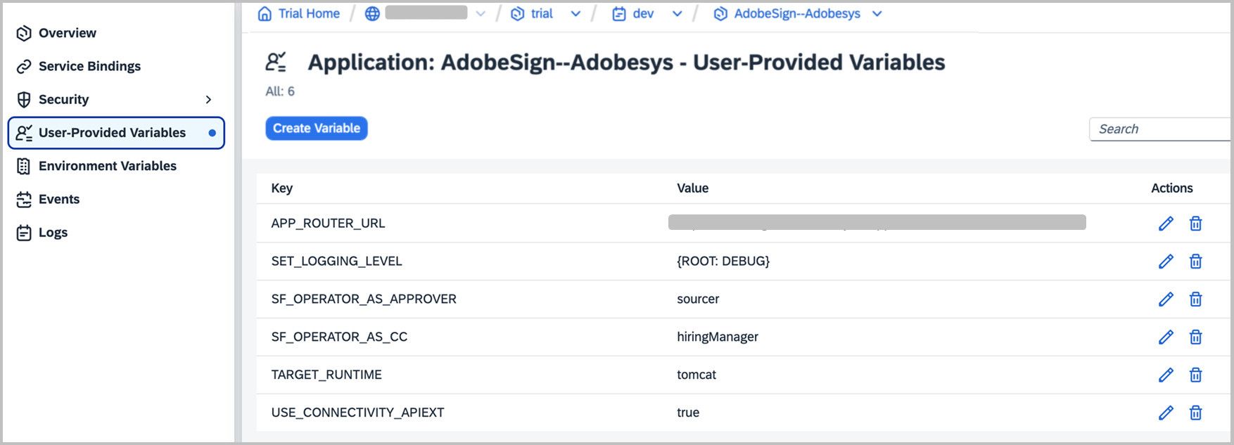 Finestra di dialogo dell’applicazione con accesso alle variabili fornite dall’utente