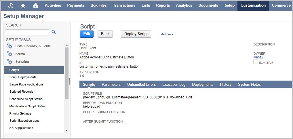implementación de script