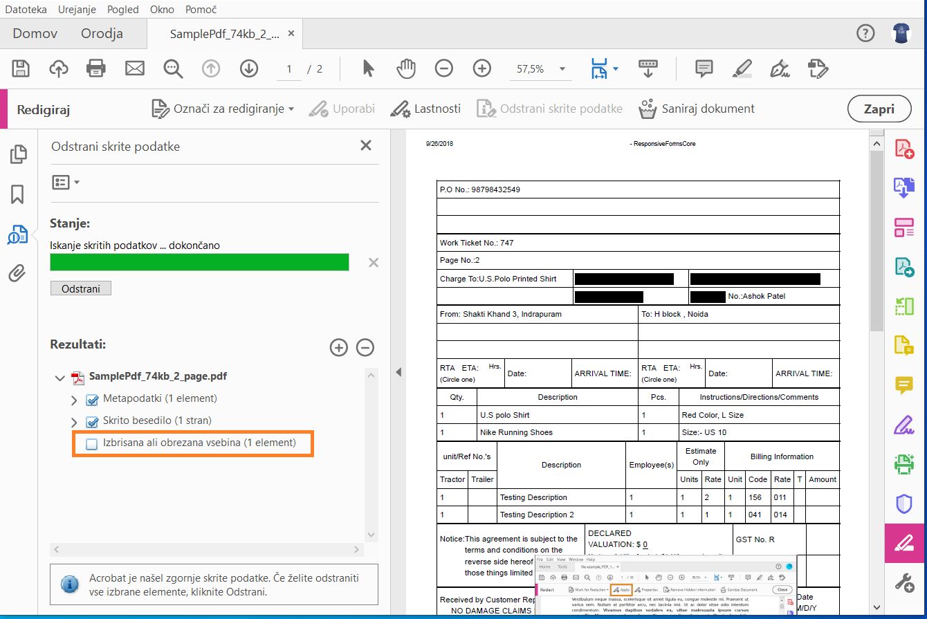 Prekliči izbiro možnosti Odstrani prekrivajoče se predmete