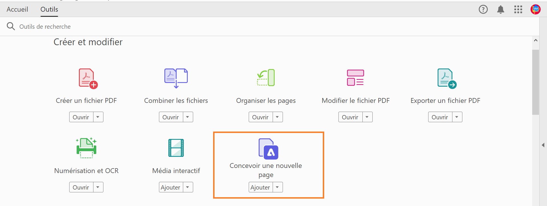 Outil Ajouter une page personnalisée