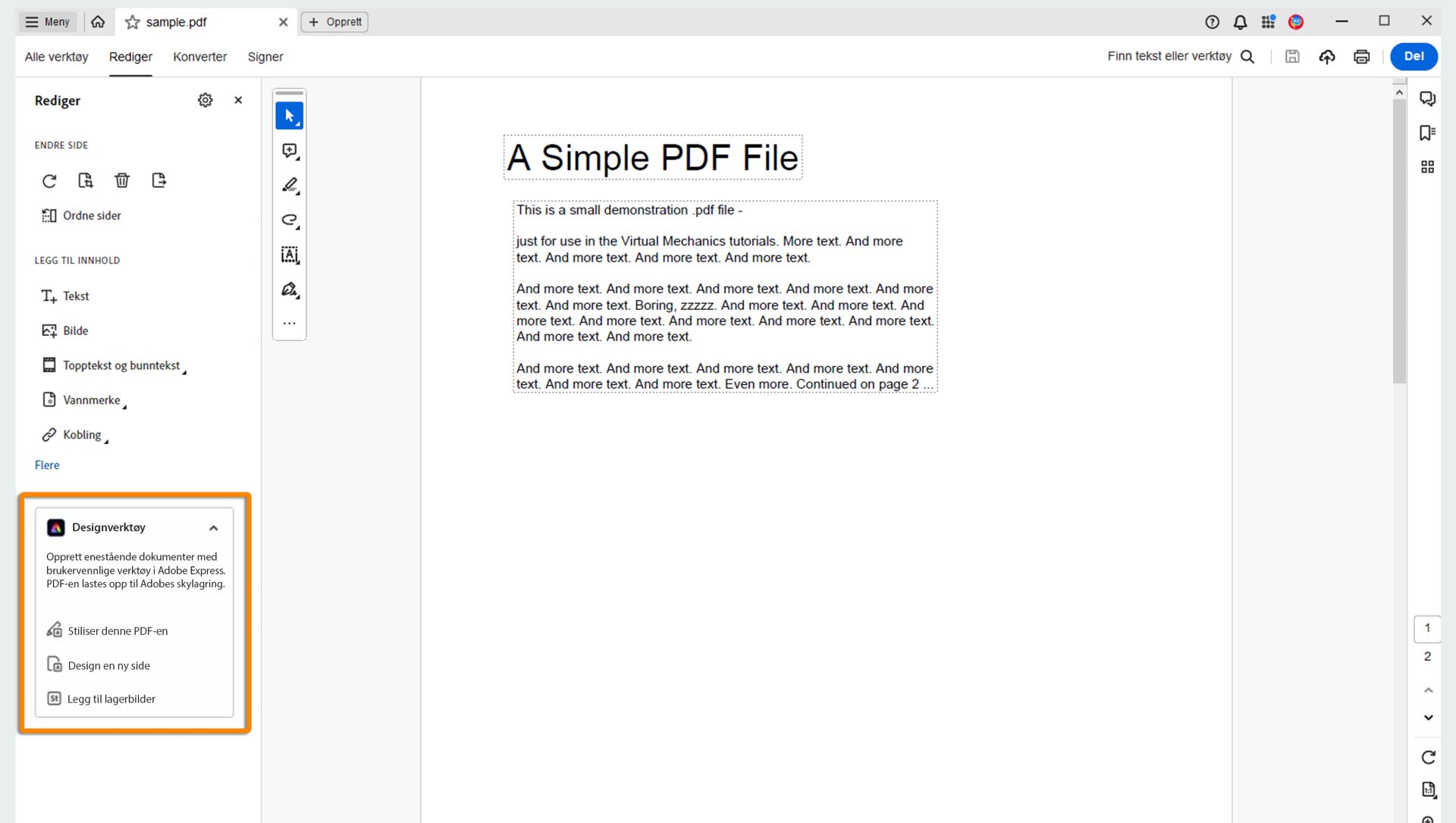 Designverktøy for å stilisere PDF-en
