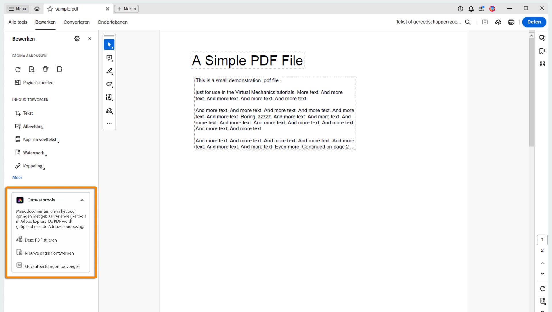 Ontwerptools om de PDF te stileren
