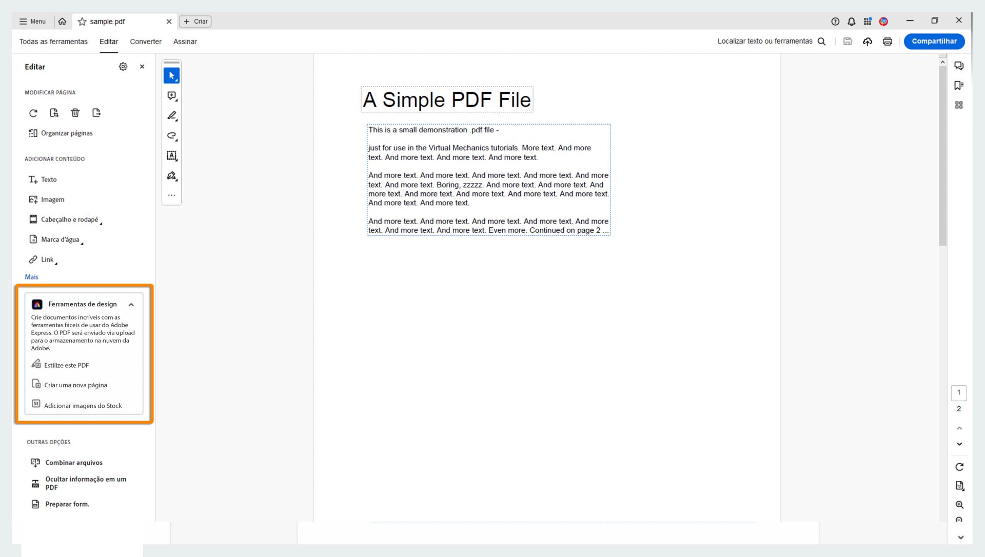 Ferramentas de design para estilizar o PDF