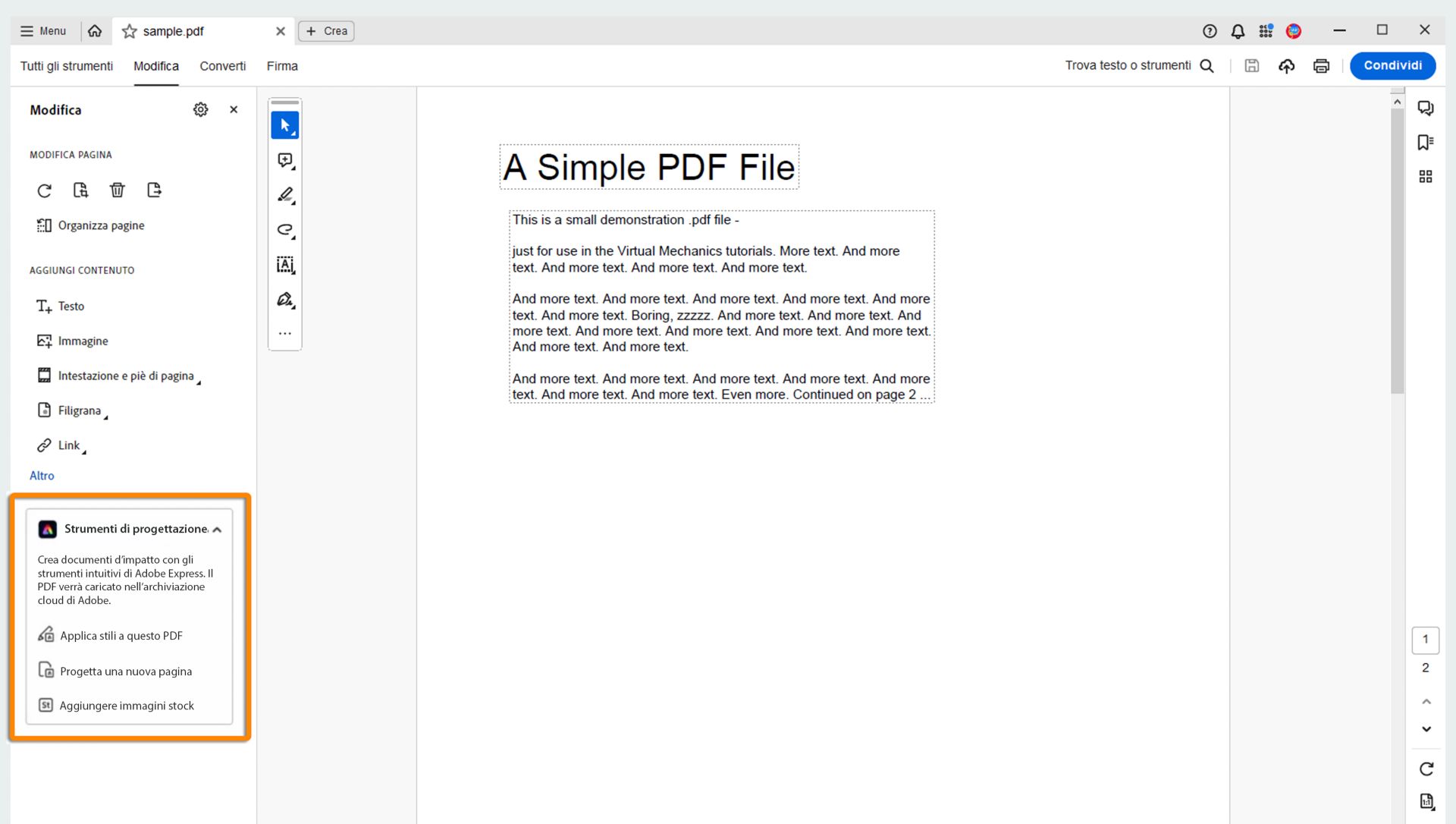 Strumenti di progettazione per stilizzare il PDF