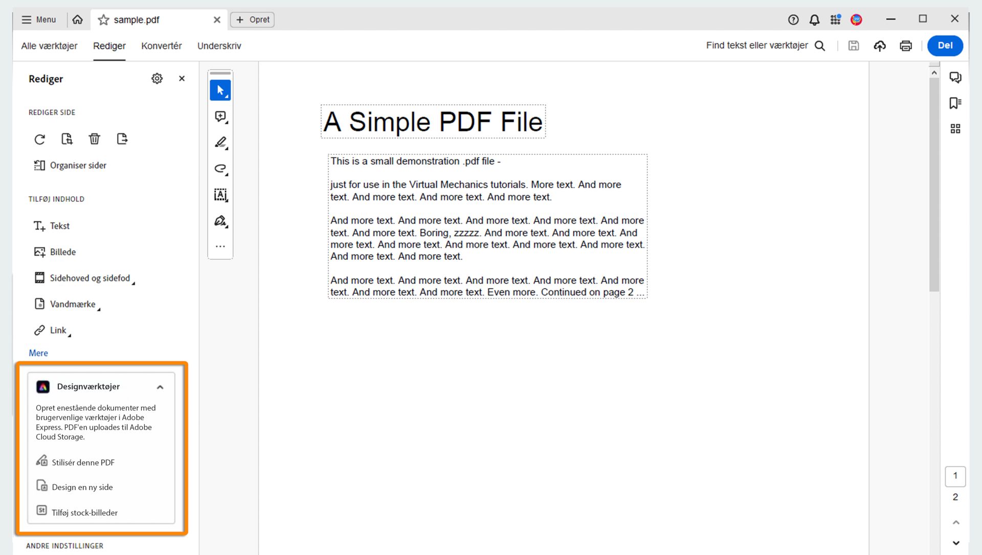 Designværktøjer til at stilisere PDF-filen