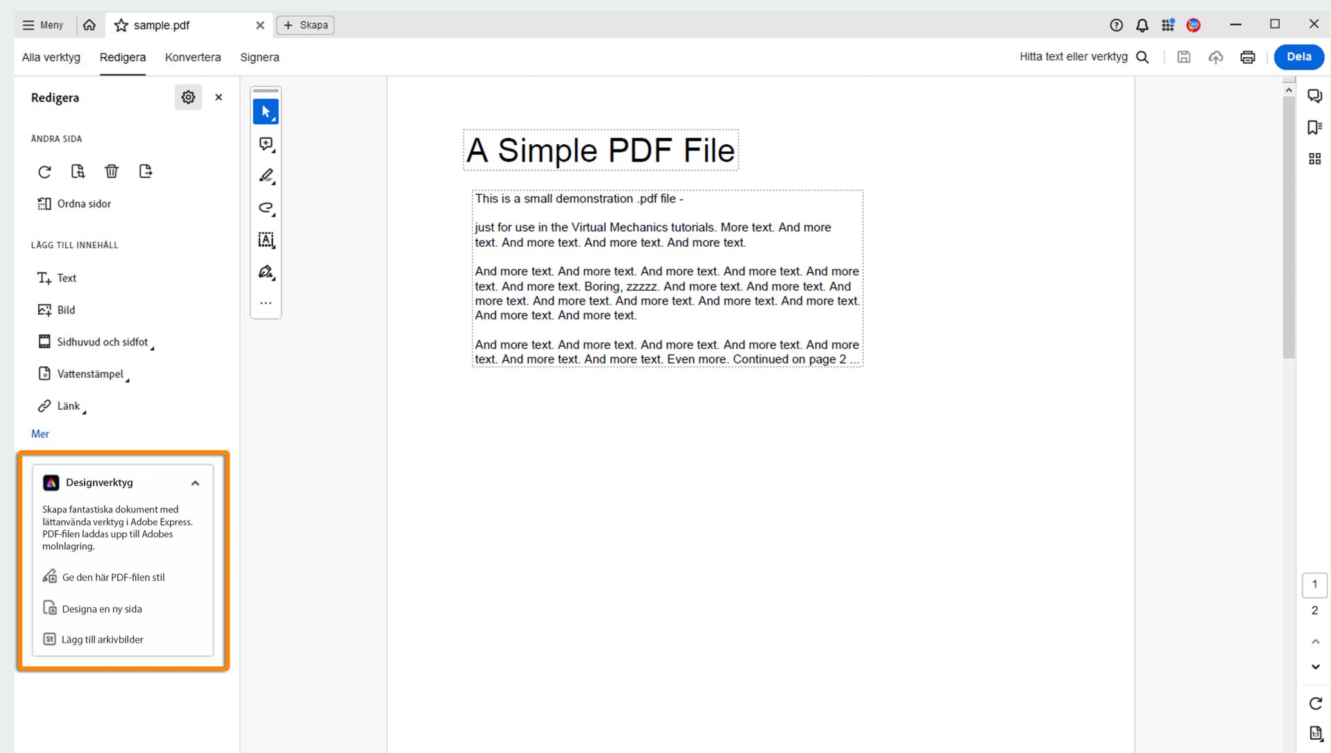 Designverktyg för att stilisera PDF-filen