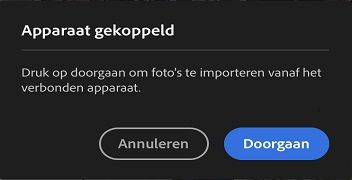 Klik op Doorgaan om foto's en video's op de aangesloten media te openen.