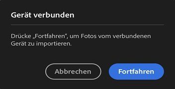 Um auf Fotos und Videos in den angeschlossenen Medien zuzugreifen, klicke auf „Weiter“.