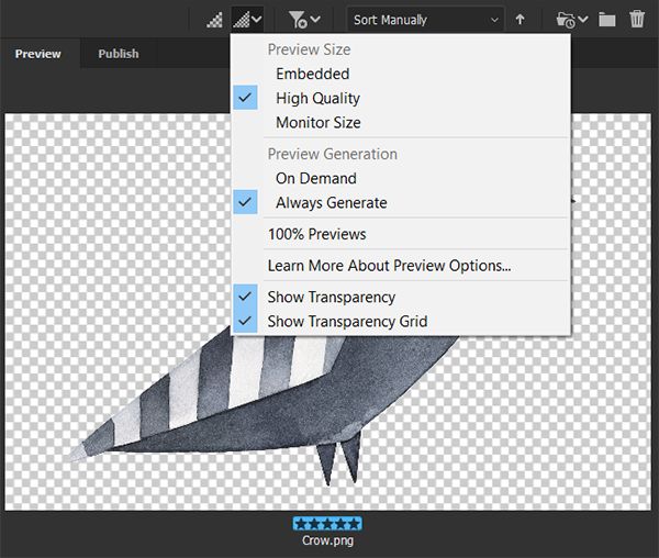 تشغيل الخيارَين Show Transparency وTransparency Grid