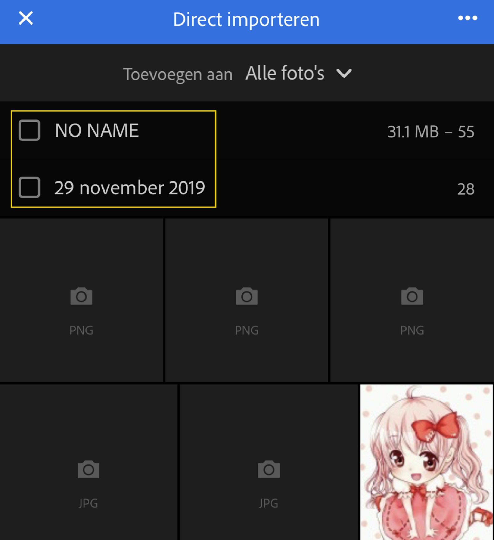 Rechtstreeks foto's van uw keuze importeren in Lightroom.