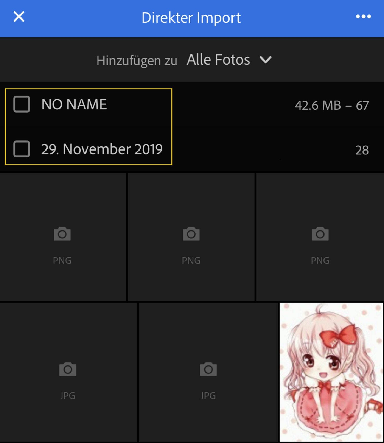 Importiere Fotos deiner Wahl direkt in Lightroom.