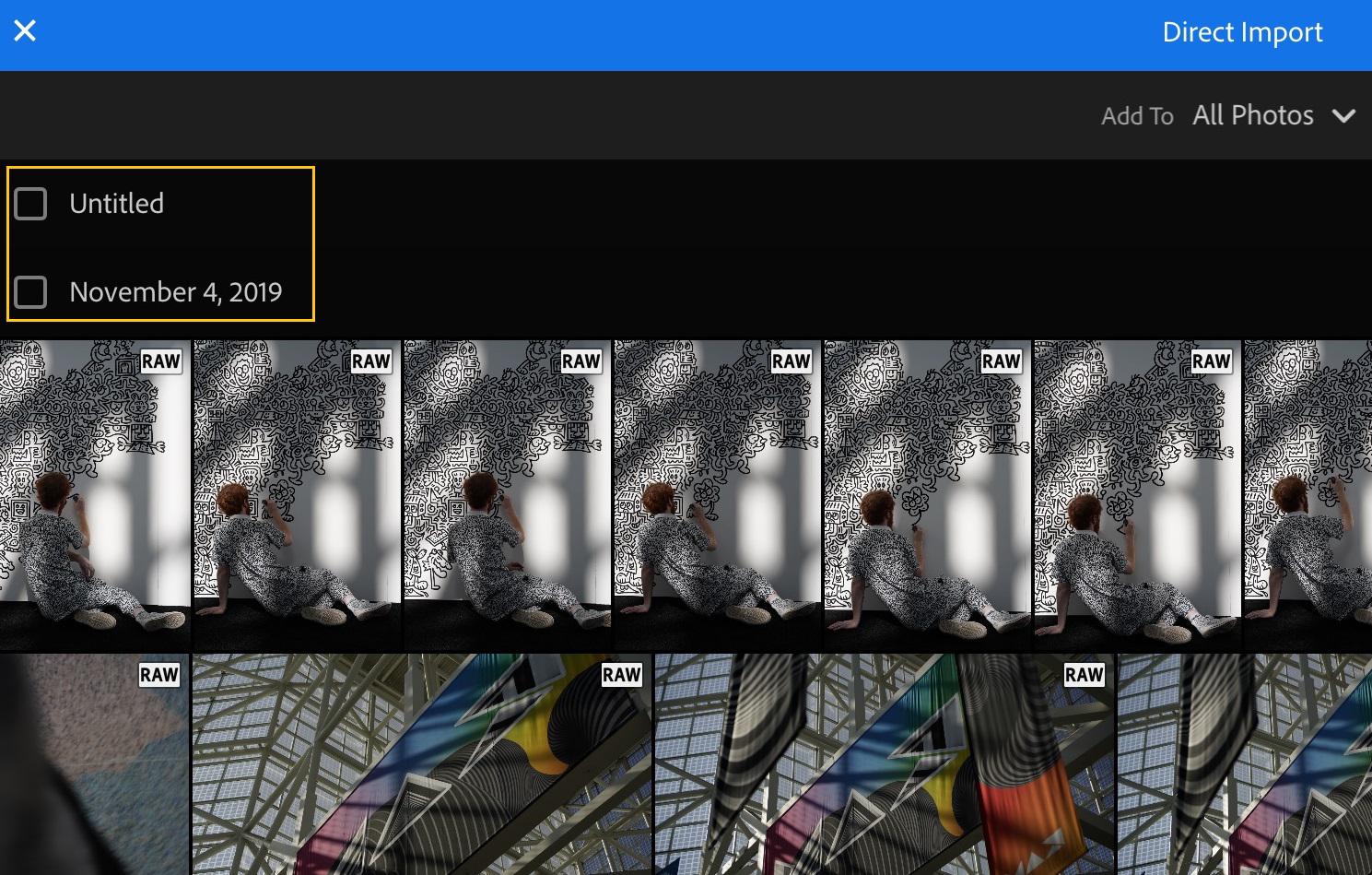 Importer valgte bilder direkte til Lightroom.