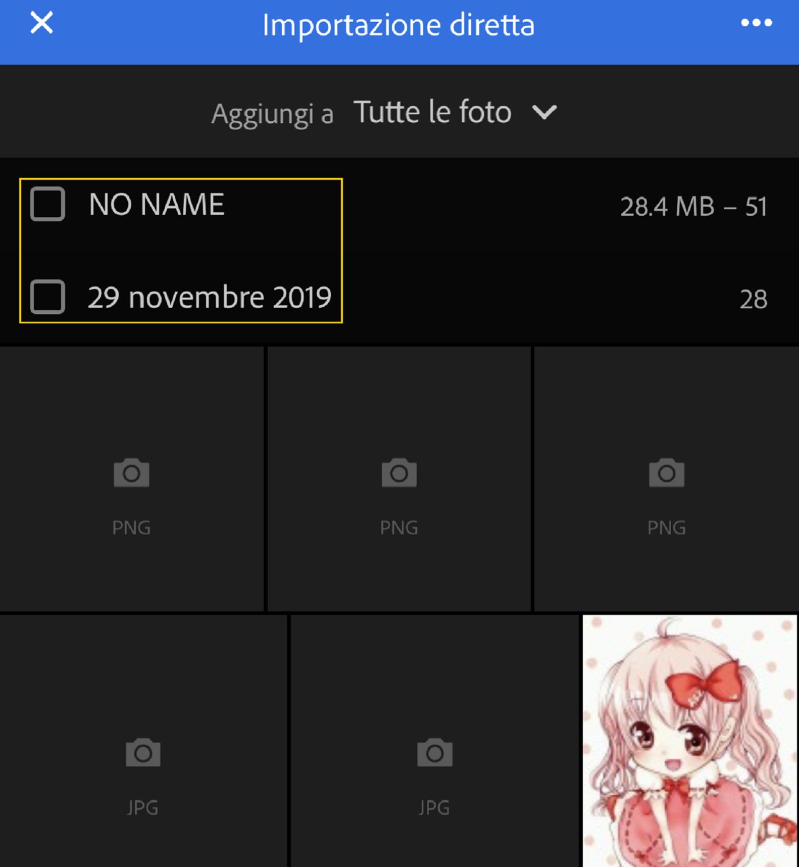 Importate direttamente in Lightroom le foto che volete.