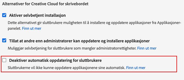 Deaktivere automatisk oppdatering for sluttbrukere