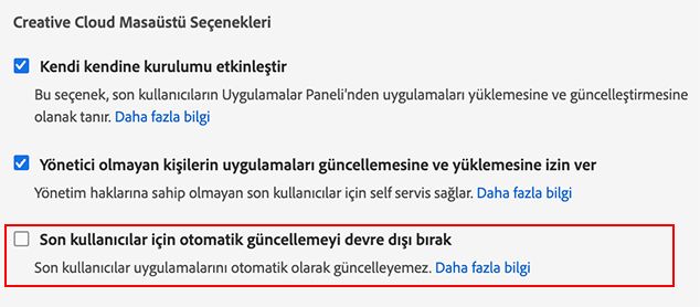 Son kullanıcılar için otomatik güncellemeyi devre dışı bırakma