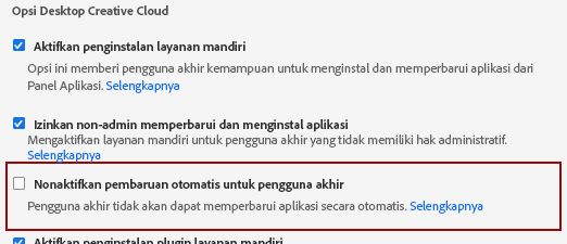 Nonaktifkan pembaruan otomatis untuk pengguna akhir