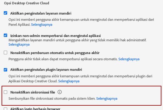 Nonaktifkan sinkronisasi file