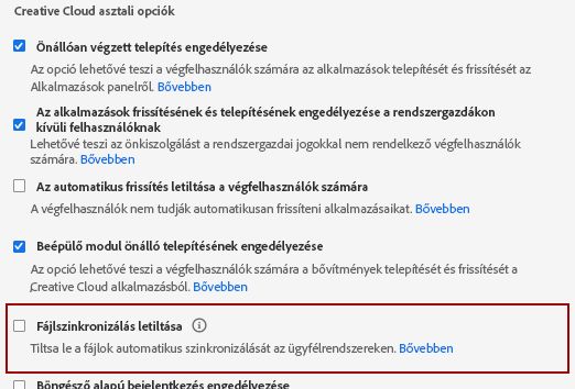 Fájlszinkronizálás letiltása