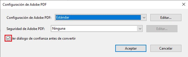 Desmarcar para desactivar el cuadro de diálogo de seguridad