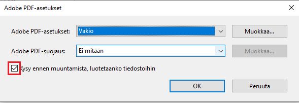 Valinnan poistaminen tietoturvaikkunan käytöstä poistamiseksi