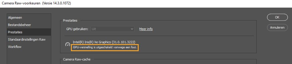Foutbericht onder de optie GPU gebruiken