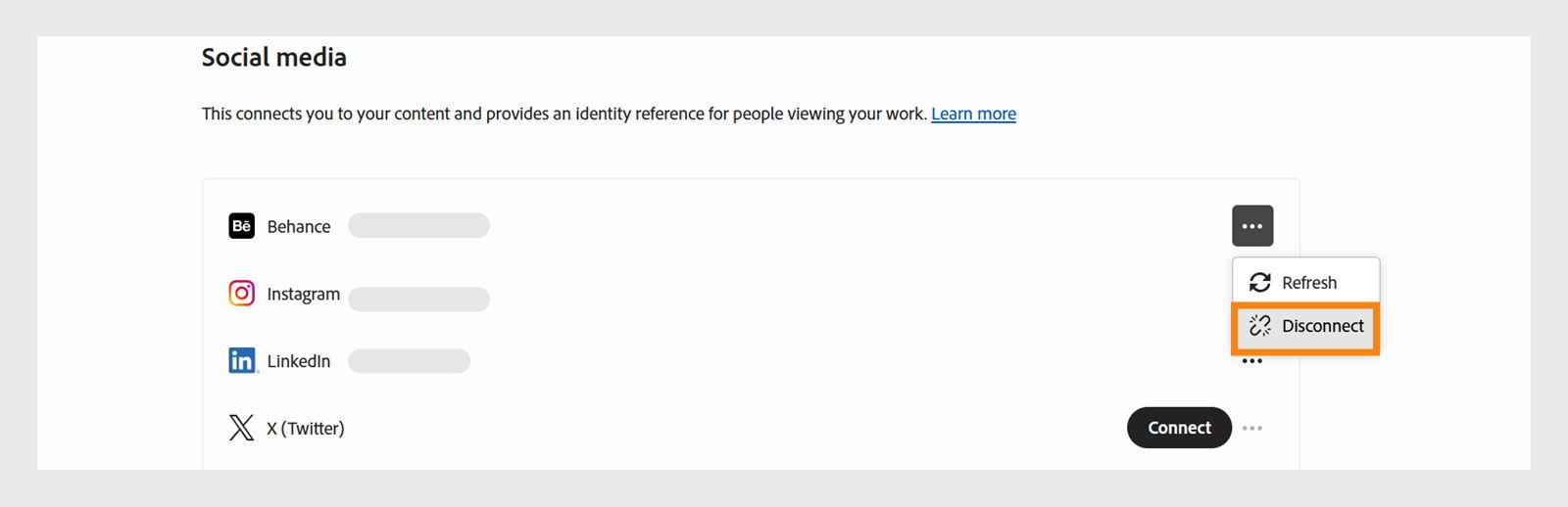 Seleziona l'icona Altre azioni (tre punti) per altre azioni e utilizza il menu a discesa per selezionare l'opzione Disconnetti. 
